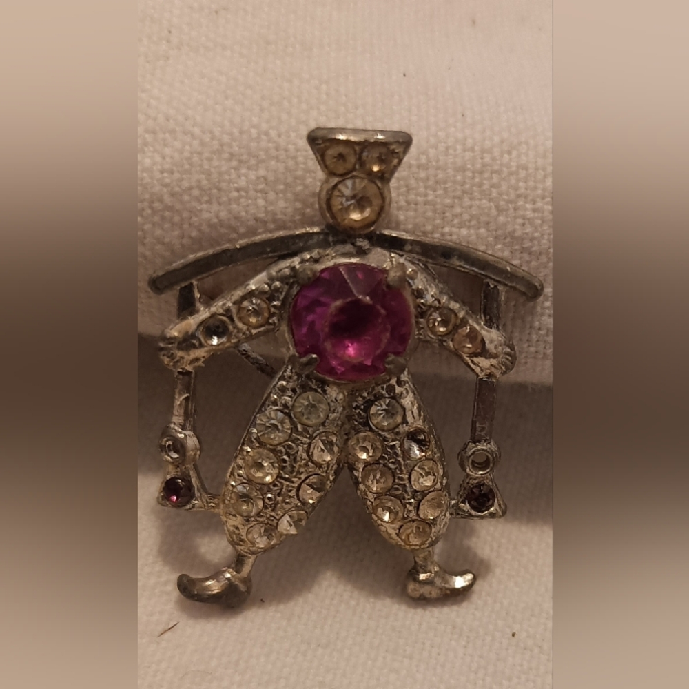 Silver-Tone Women’s Pink Crystal Clown Brooch